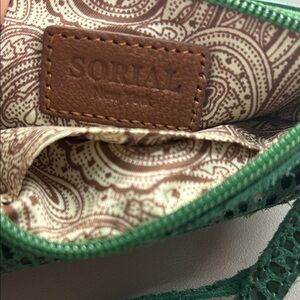 Sorial Green Clutch with Brown Accents